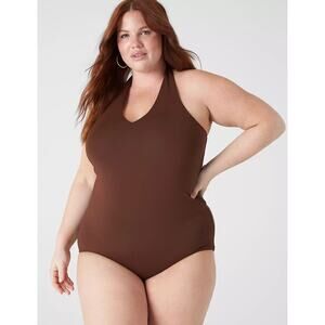 NWT Brown Halter Top Snap Body Suit Plus Size 2X Minimalist Layer Basic
